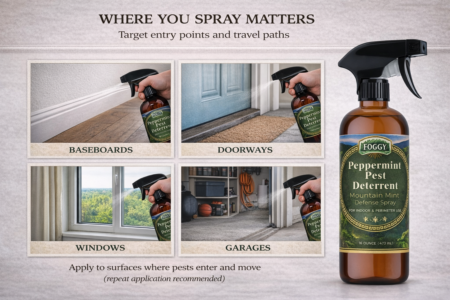 Peppermint Insect and Rodent Spray, Mountain Mint Spray Essential Oil Insect Barrier 16 fl oz