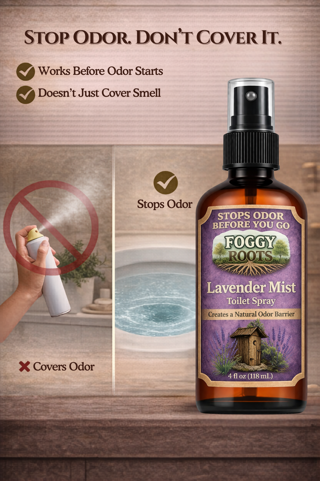 Lavender Botanical  Before-You-Go Toilet Spray (4 fl oz) Stops Odor Before It Starts