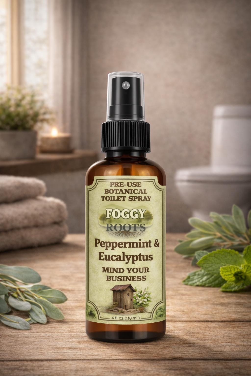 Peppermint & Eucalyptus – Before-You-Go Toilet Spray (4 fl oz) Stops Odor Before It Starts